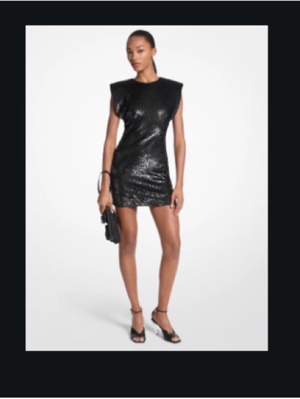 Michael Kors Black Sequin Shoulder-Pad Mini Dress